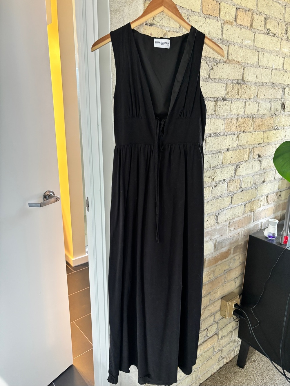 Princess Polly Black Sleeveless Maxi Dress with Tie Front